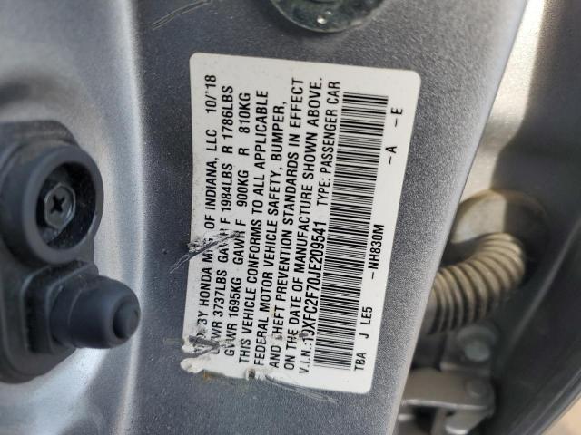 19XFC2F70JE209541 - 2018 HONDA CIVIC EX SILVER photo 12