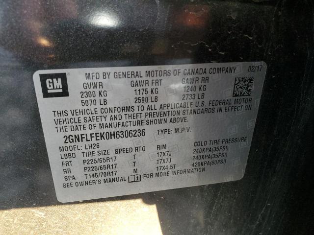 2GNFLFEK0H6306236 - 2017 CHEVROLET EQUINOX LT GRAY photo 13