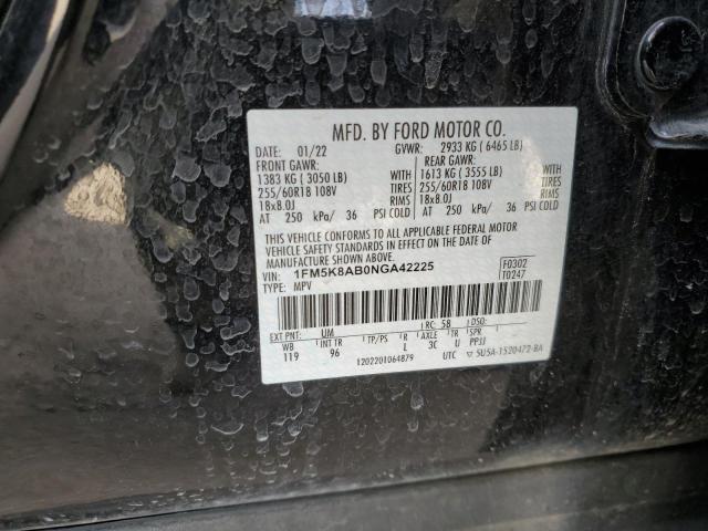 1FM5K8AB0NGA42225 - 2022 FORD EXPLORER POLICE INTERCEPTOR ორფეროვანი ფოტო 12