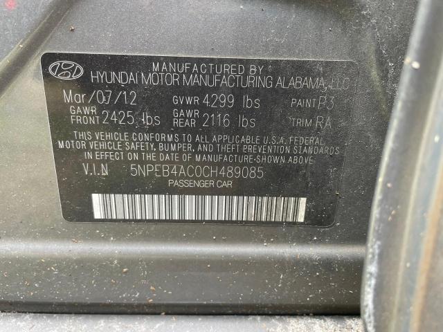 5NPEB4AC0CH489085 - 2012 HYUNDAI SONATA GLS GRAY photo 10