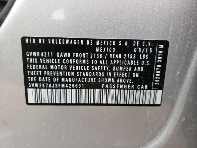 3VW2K7AJ3FM426691 - 2015 VOLKSWAGEN JETTA BASE SILVER photo 12