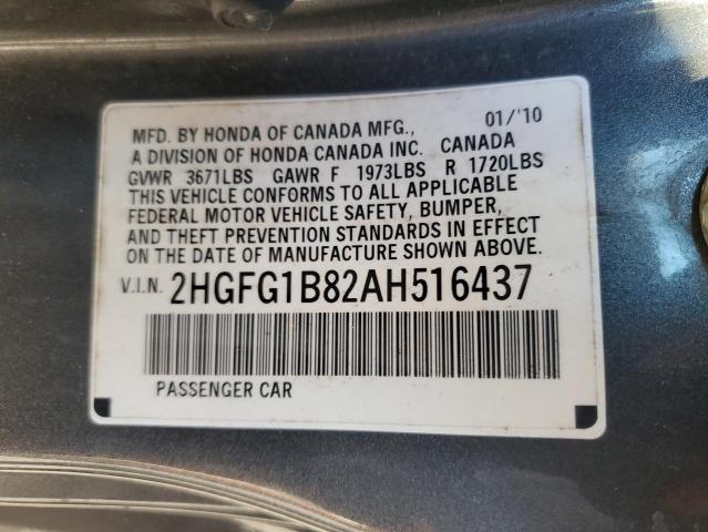 2HGFG1B82AH516437 - 2010 HONDA CIVIC EX GRAY photo 12