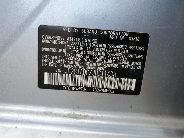 JF2GTADCXJH311438 - 2018 SUBARU CROSSTREK PREMIUM 银色 照片 13