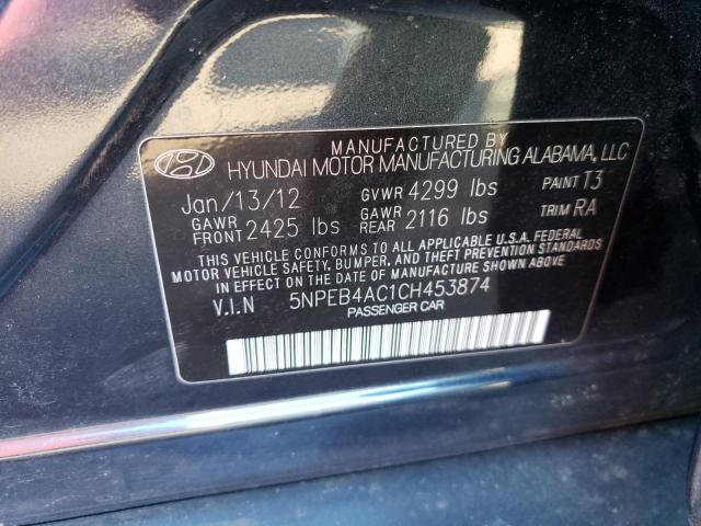 5NPEB4AC1CH453874 - 2012 HYUNDAI SONATA GLS GRAY photo 12