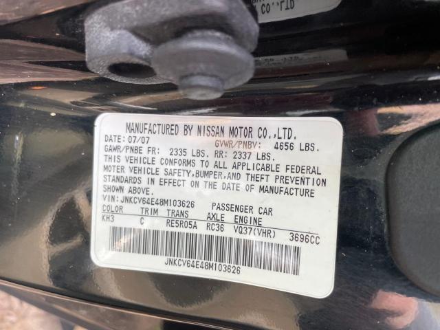 JNKCV64E48M103626 - 2008 INFINITI G37 BASE BLACK photo 10