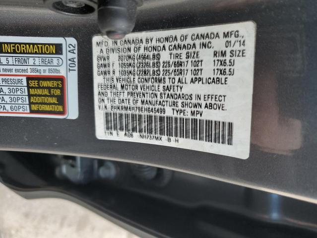 2HKRM4H79EH645499 - 2014 HONDA CR-V EXL GRAY photo 12