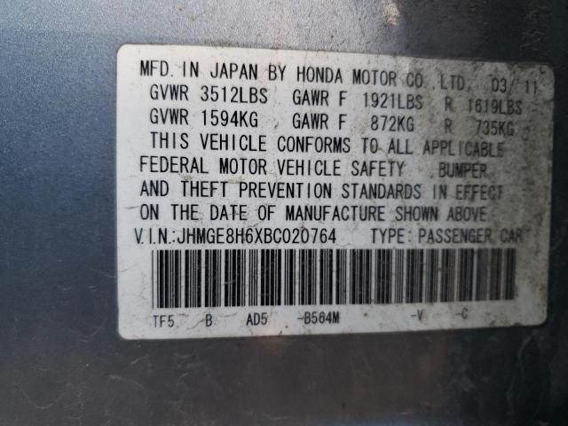 JHMGE8H6XBC020764 - 2011 HONDA FIT SPORT SILVER photo 13