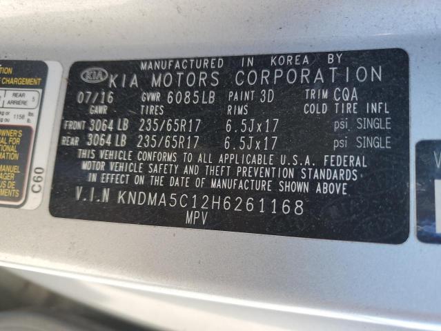 KNDMA5C12H6261168 - 2017 KIA SEDONA L SILVER photo 13