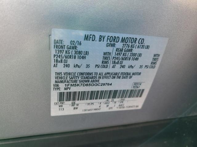 1FM5K7D85GGC29764 - 2016 FORD EXPLORER XLT SILVER photo 13