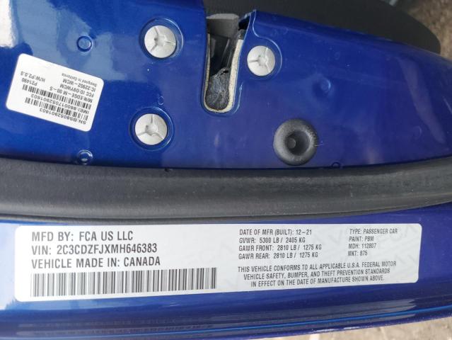 2C3CDZFJXMH646383 - 2021 DODGE CHALLENGER R/T SCAT PACK BLUE photo 12
