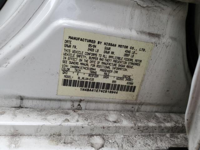 1N4BA41E74C918944 - 2004 NISSAN MAXIMA SE WHITE photo 12