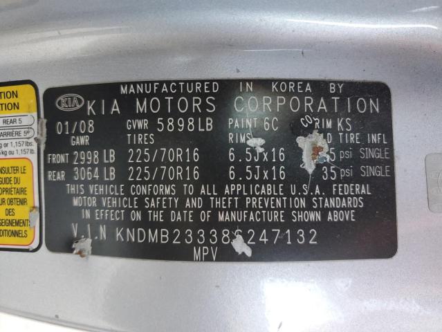 KNDMB233386247132 - 2008 KIA SEDONA EX SILVER photo 12