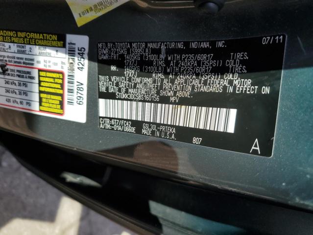 5TDKK3DC5BS160156 - 2011 TOYOTA SIENNA LE GRAY photo 12