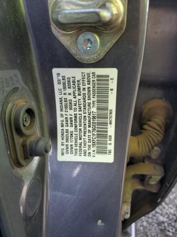 19XFC1F76GE019617 - 2016 HONDA CIVIC EXL გრაფიტი ფოტო 12