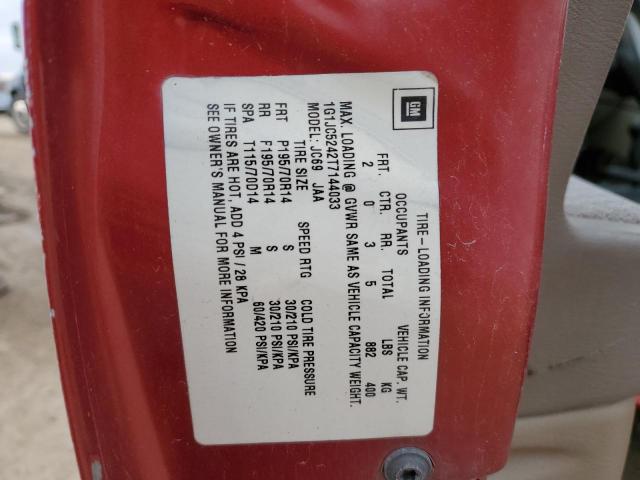 1G1JC5242T7144033 - 1996 CHEVROLET CAVALIER RED photo 12