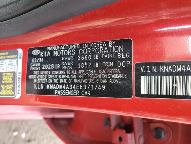 KNADM4A34E6371749 - 2014 KIA RIO LX RED photo 12