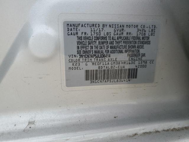 3N1CN7AP5JL836414 - 2018 NISSAN VERSA S GRAY photo 13