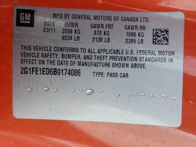 2G1FE1ED6B9174086 - 2011 CHEVROLET CAMARO LS ORANGE photo 13