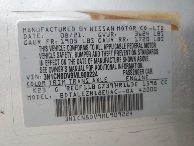 3N1CN8DV9ML909224 - 2021 NISSAN VERSA S SILVER photo 12