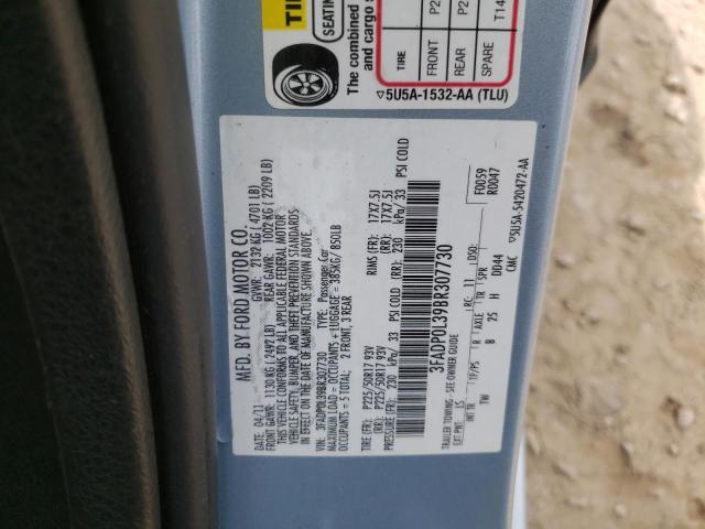 3FADP0L39BR307730 - 2011 FORD FUSION HYBRID BLUE photo 10