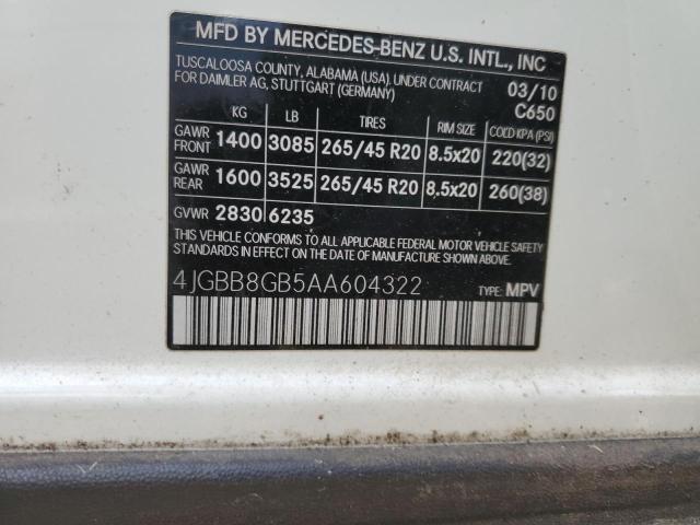 4JGBB8GB5AA604322 - 2010 MERCEDES-BENZ ML 350 4MATIC WHITE photo 13