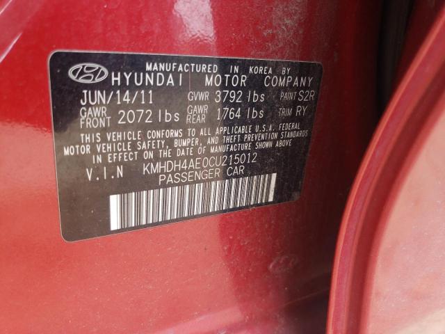 KMHDH4AE0CU215012 - 2012 HYUNDAI ELANTRA GLS RED photo 12