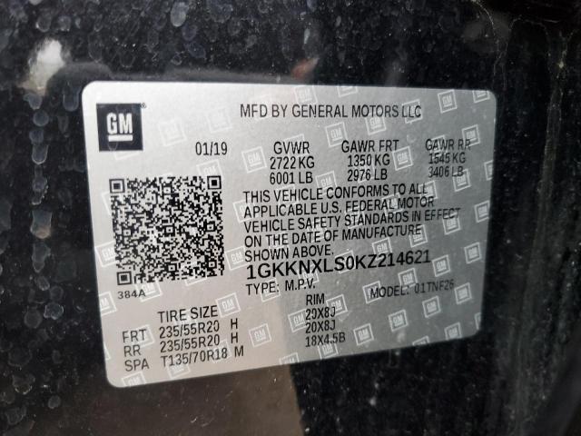 1GKKNXLS0KZ214621 - 2019 GMC ACADIA DENALI BLACK photo 13