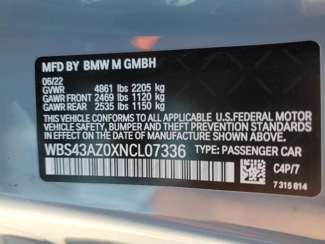 WBS43AZ0XNCL07336 - 2022 BMW M4 COMPETITION GRAY photo 12