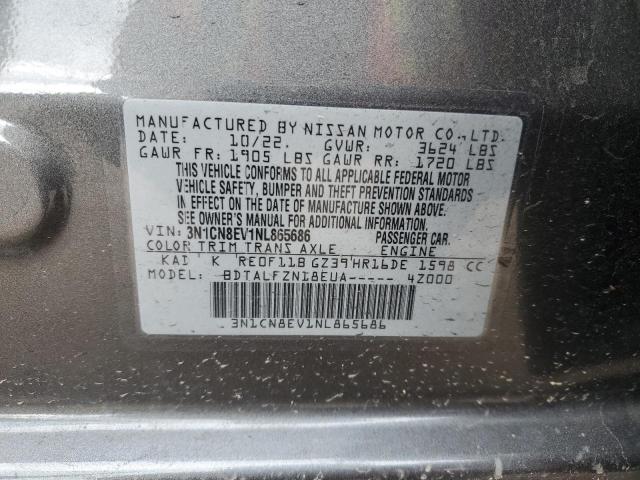 3N1CN8EV1NL865686 - 2022 NISSAN VERSA SV GRAY photo 12