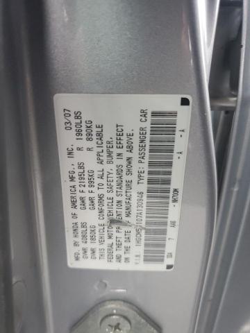 1HGCM56107A130946 - 2007 HONDA ACCORD VALUE SILVER photo 12