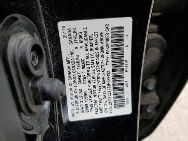 2HGFC2F78JH528482 - 2018 HONDA CIVIC EX BLACK photo 12