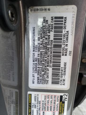 2T1BR32E34C251938 - 2004 TOYOTA COROLLA CE CHARCOAL photo 12