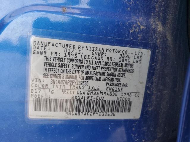 3N1AB7AP2FY232636 - 2015 NISSAN SENTRA S BLUE photo 12