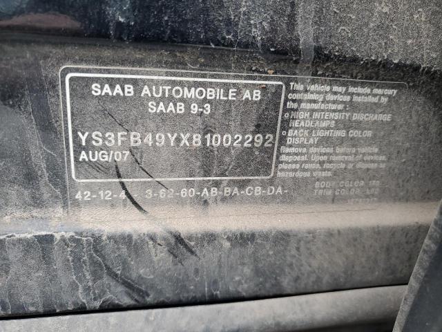 YS3FB49YX81002292 - 2008 SAAB 9-3 2.0T BLACK photo 12