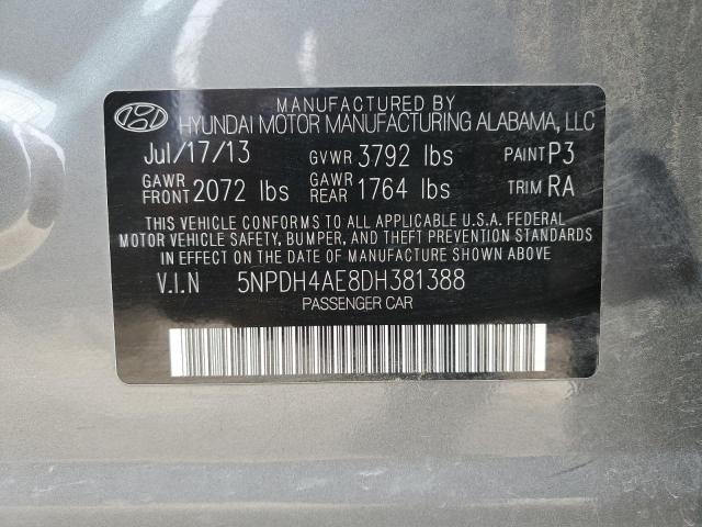 5NPDH4AE8DH381388 - 2013 HYUNDAI ELANTRA GLS GRAY photo 12