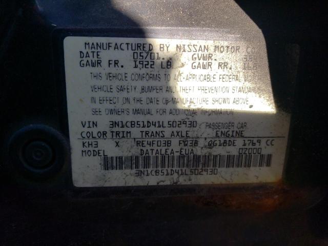 3N1CB51D41L502930 - 2001 NISSAN SENTRA XE BLACK photo 12