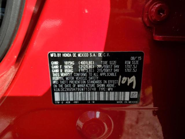 3CZRU5H79GM713748 - 2016 HONDA HR-V EXL RED photo 12