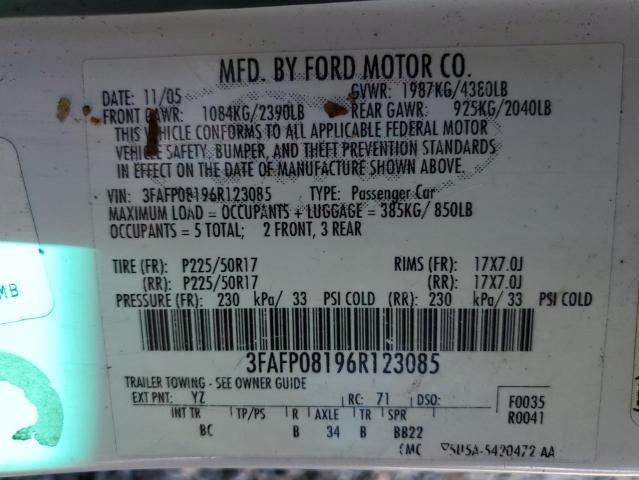 3FAFP08196R123085 - 2006 FORD FUSION SEL WHITE photo 12