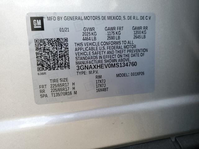 3GNAXHEV0MS134760 - 2021 CHEVROLET EQUINOX LS SILVER photo 13