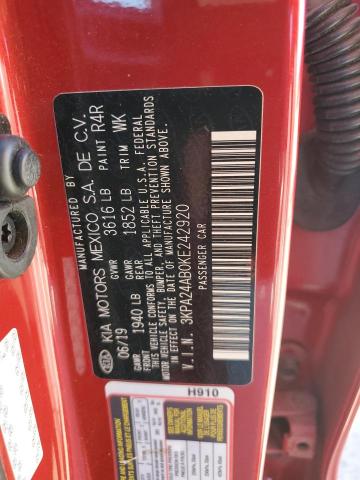 3KPA24AB0KE242920 - 2019 KIA RIO S RED photo 13