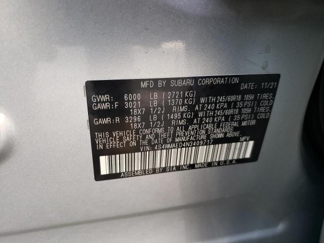 4S4WMAED4N3409717 - 2022 SUBARU ASCENT PREMIUM SILVER photo 14