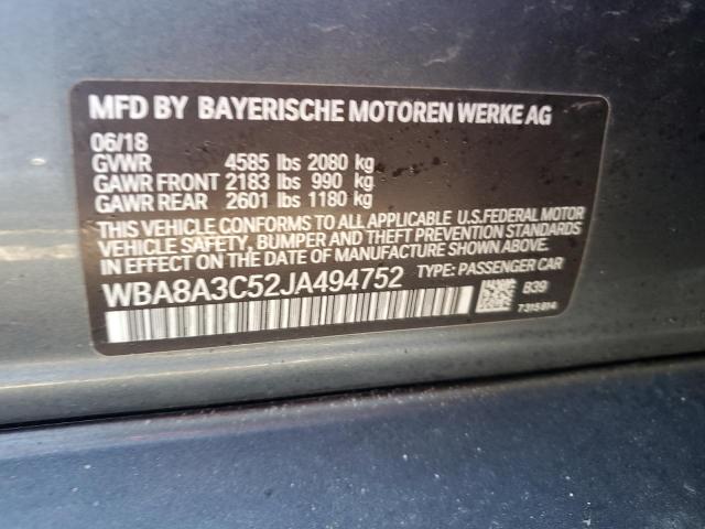 WBA8A3C52JA494752 - 2018 BMW 320 XI BLACK photo 12