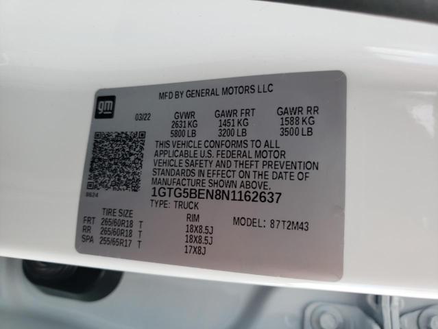 1GTG5BEN8N1162637 - 2022 GMC CANYON ELEVATION WHITE photo 12