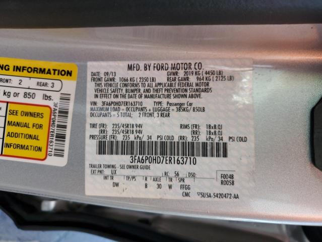 3FA6P0HD7ER163710 - 2014 FORD FUSION SE SILVER photo 12