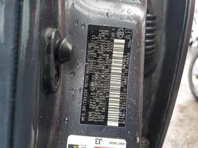 2T1BU4EE9DC112316 - 2013 TOYOTA COROLLA BASE GRAY photo 12