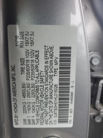 5J8TB3H51HL015028 - 2017 ACURA RDX TECHNOLOGY SILVER photo 12