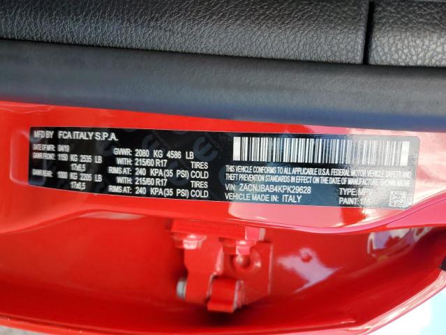 ZACNJBAB4KPK29628 - 2019 JEEP RENEGADE SPORT Կարմիր լուսանկար 12