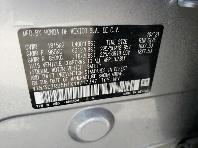 3CZRU5H1XNM717347 - 2022 HONDA HR-V SPORT SILVER photo 12