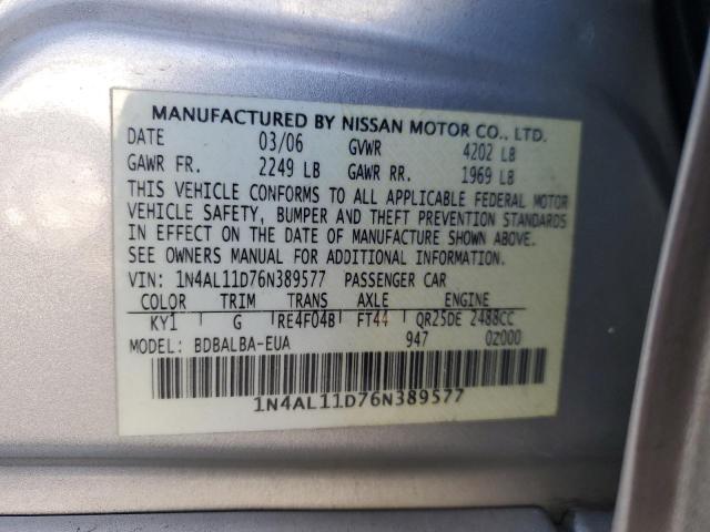 1N4AL11D76N389577 - 2006 NISSAN ALTIMA S SILVER photo 13