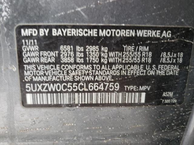 5UXZW0C55CL664759 - 2012 BMW X5 XDRIVE35D Gris foto 12